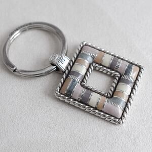 Brighton Cabana Key Fob E15221 Pastel Pink Square Enamel Finish Retired Keychain